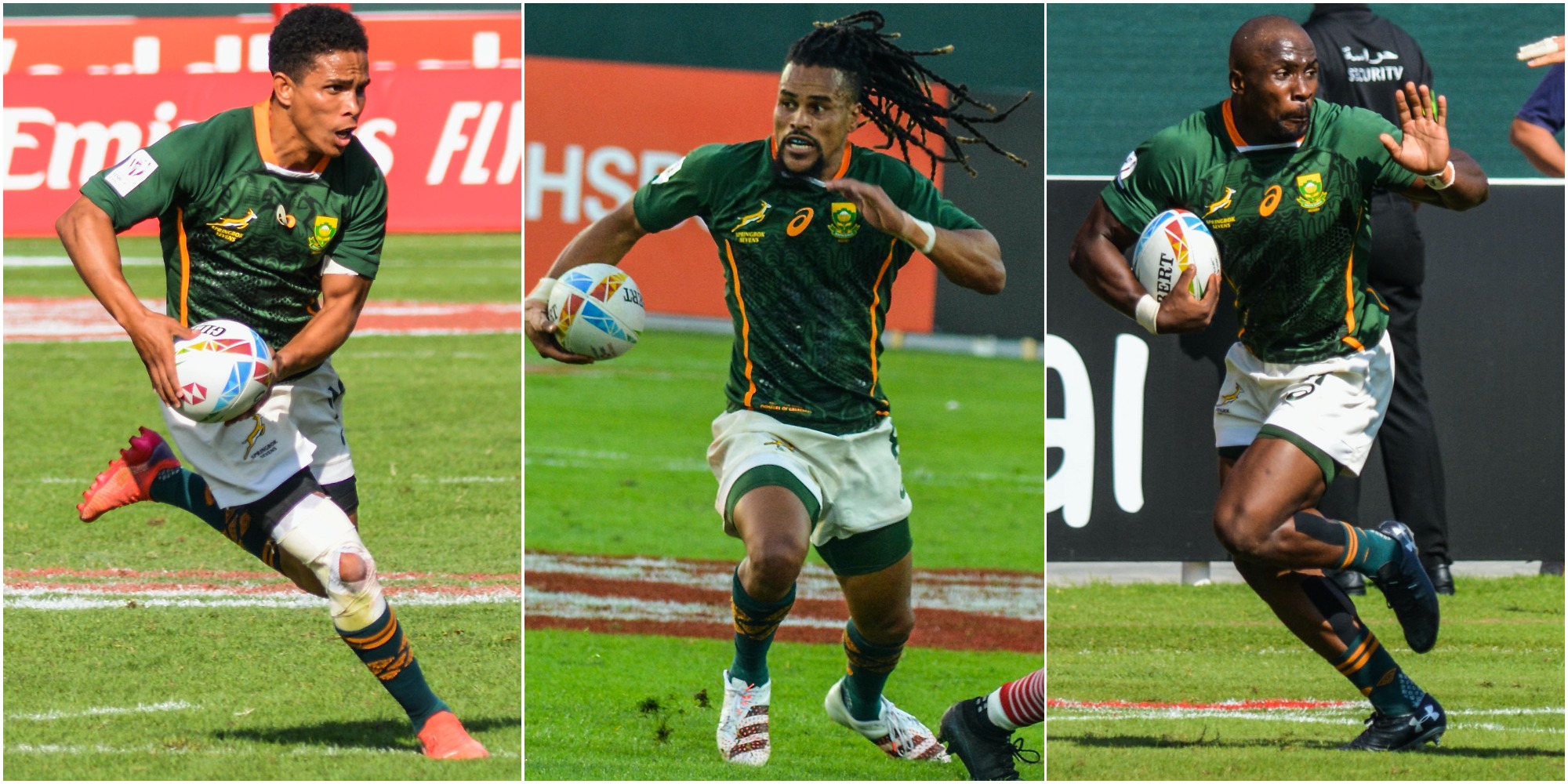 Springbok Sevens Player of the Year nominees (left to right): Brown, Davids and Soyizwapi.