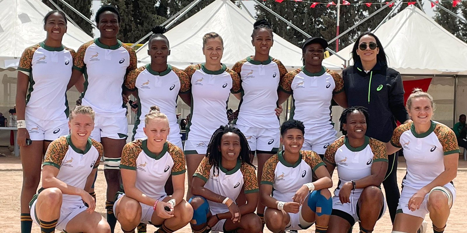 The Springbok Women's Sevens team at the Rugby Africa Women's Sevens Cup in Tunisia.