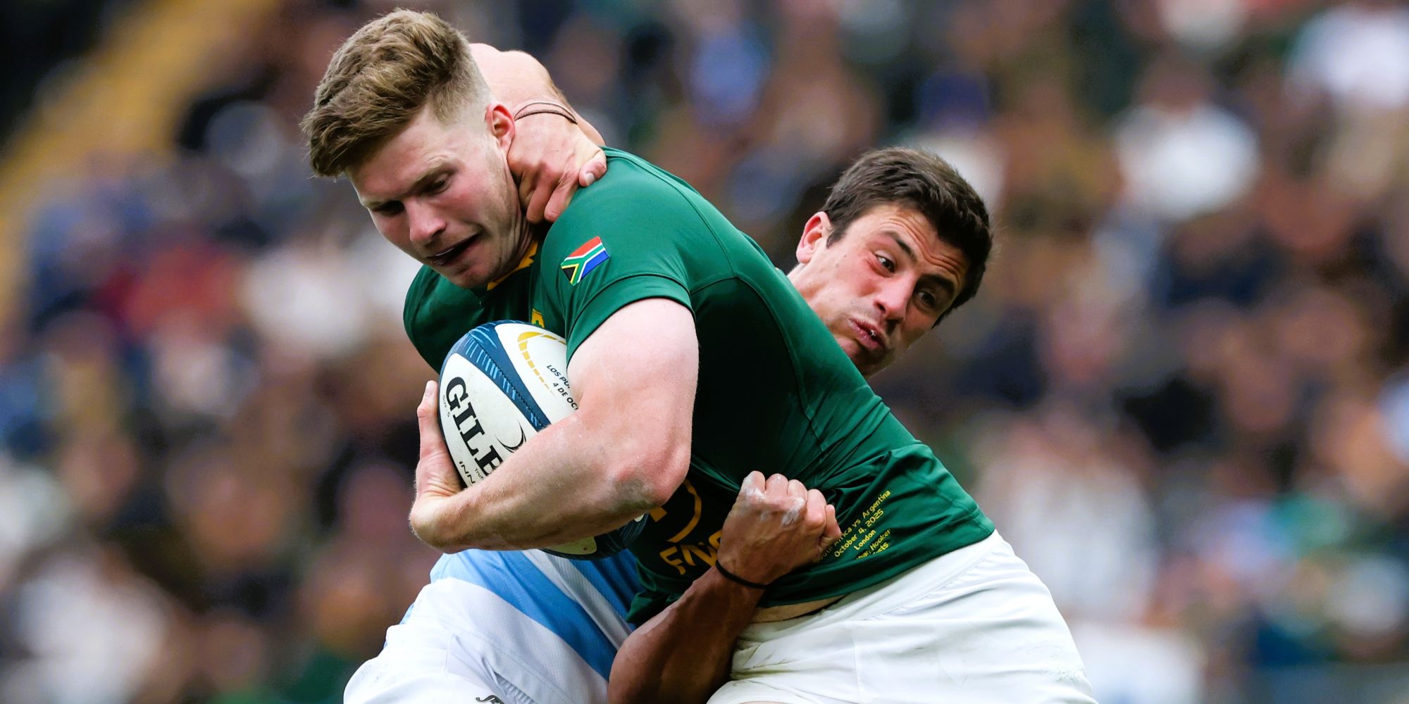 Ethan Hooker is stopped by some gritty Pumas defence.