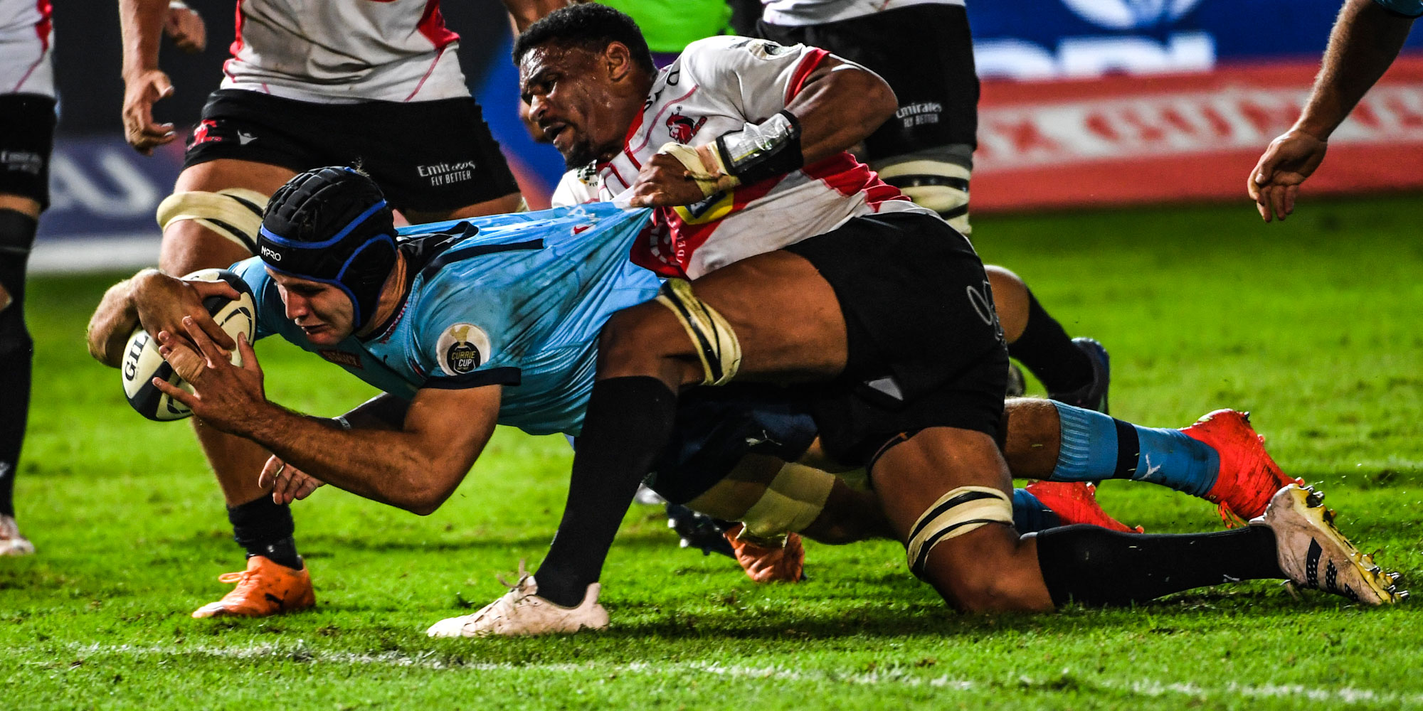 Reinhardt Ludwig scores for the Vodacom Bulls against the Fidelity ADT Lions last weekend.