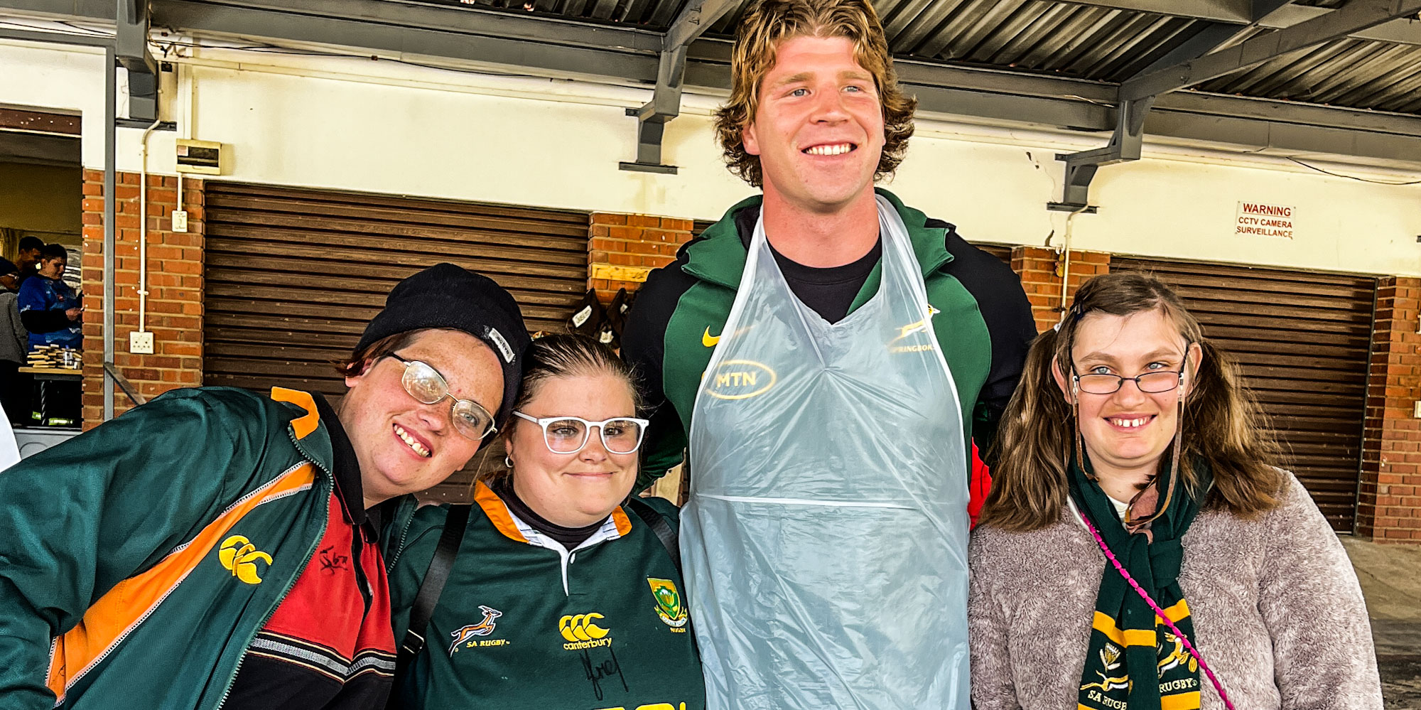 Evan Roos with some of the young people the Springboks visited on Thursday.