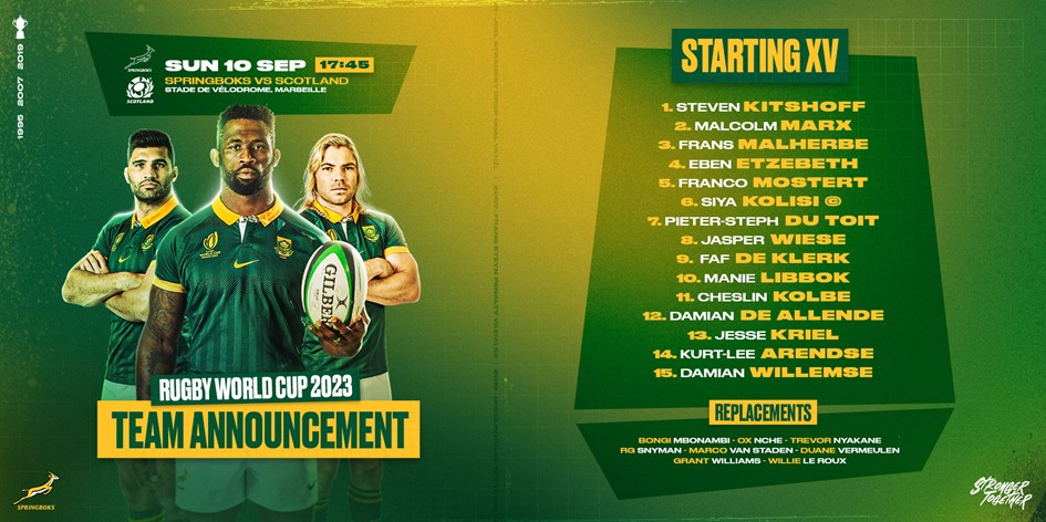 De Klerk reaches 50 in settled team for RWC opener | SA Rugby