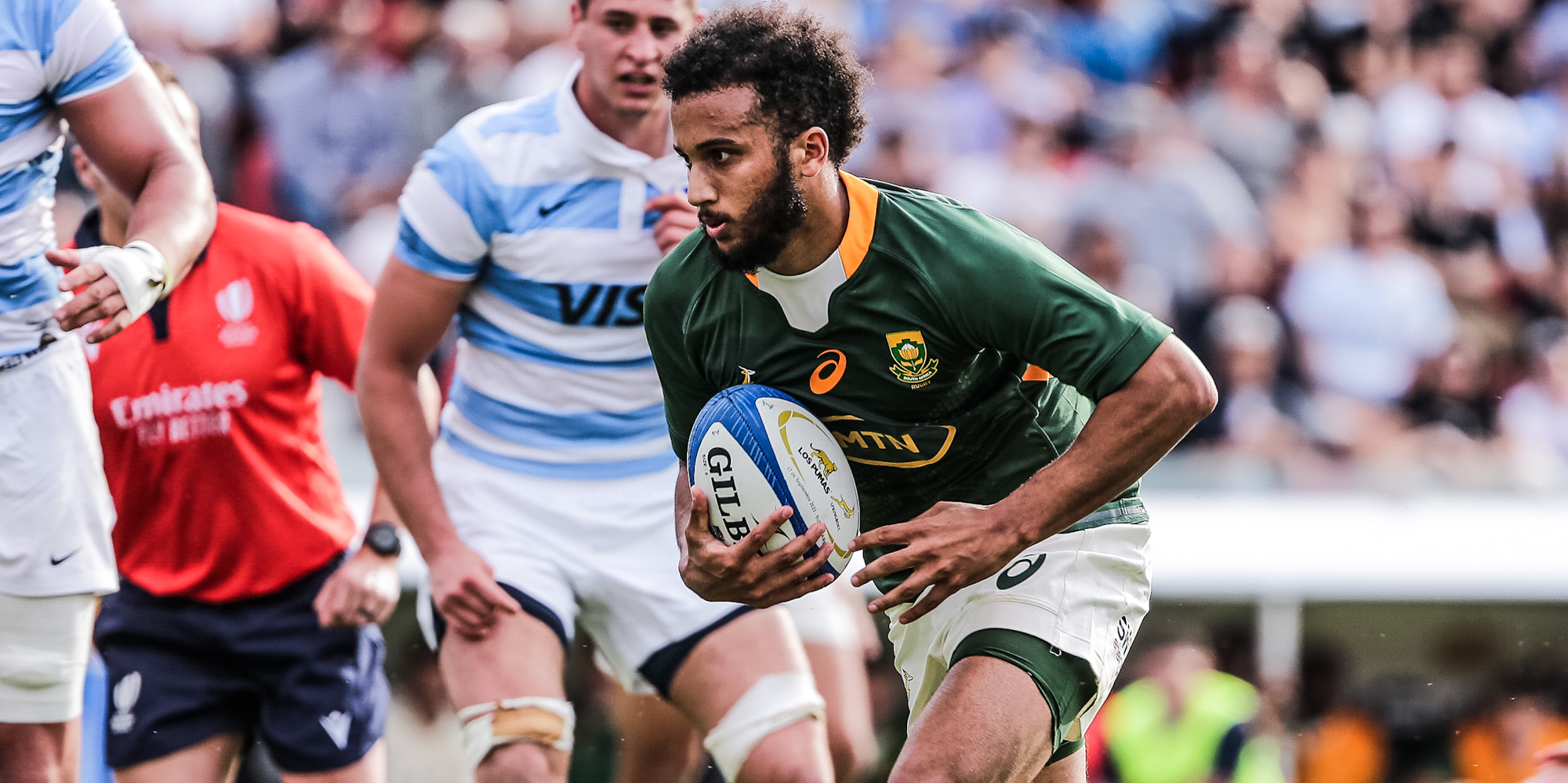 Jordan Hendrikse goes over for his second Test try against Argentina.