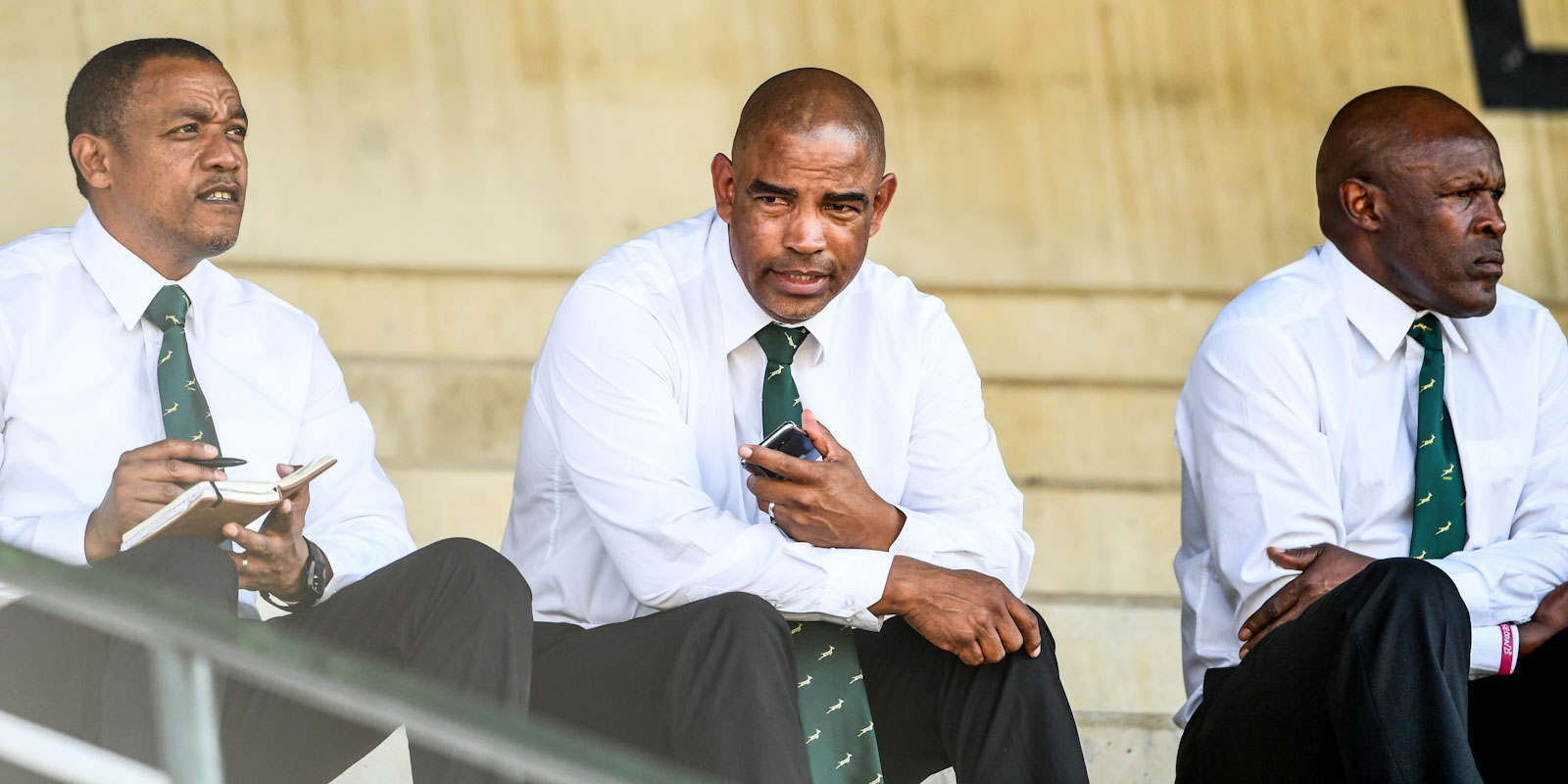 Springbok Women's head coach Stanley Raubenheimer is flanked by his assistants, Eddie Myners (left) and Lungisa Kama