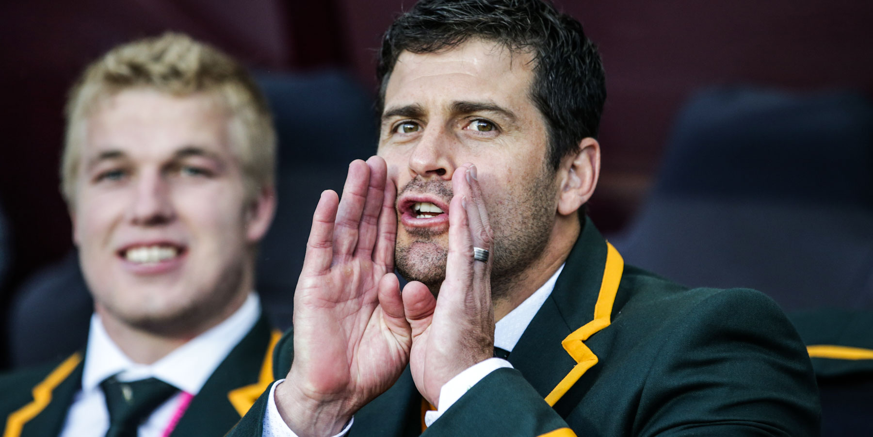 Supporting the Boks from the stands at RWC 2015 in England.