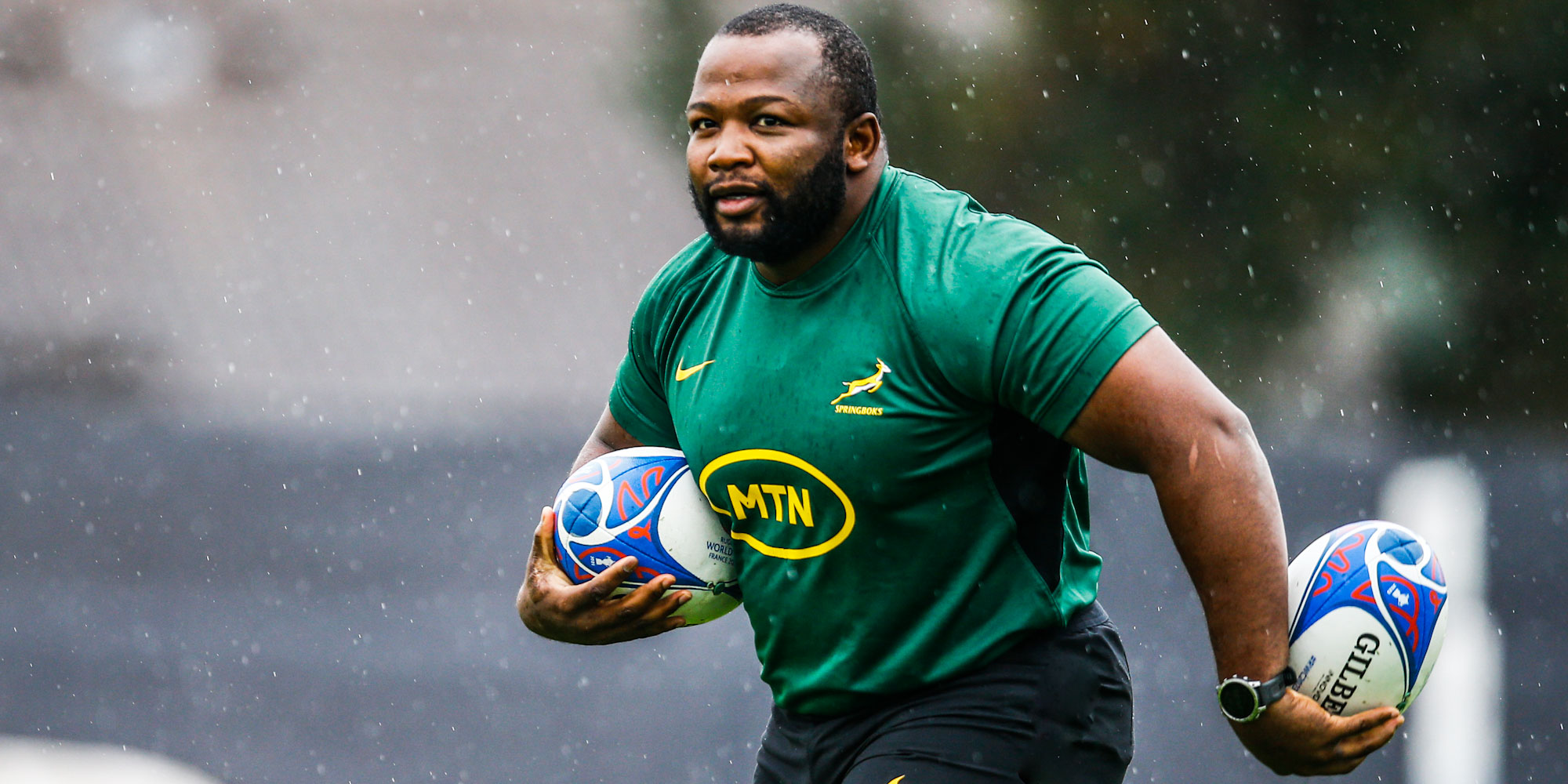 Ox Nche at Bok training in the rain in Paris on Monday.