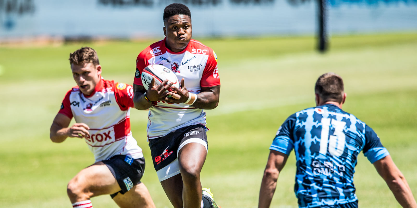 Wandisile Simelane on attack for the Xerox Lions