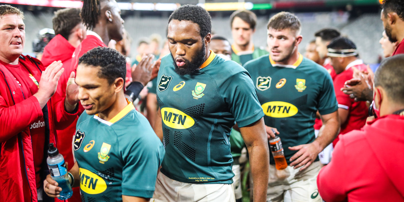 The Boks leave the field after going down in the first Test in Cape Town.