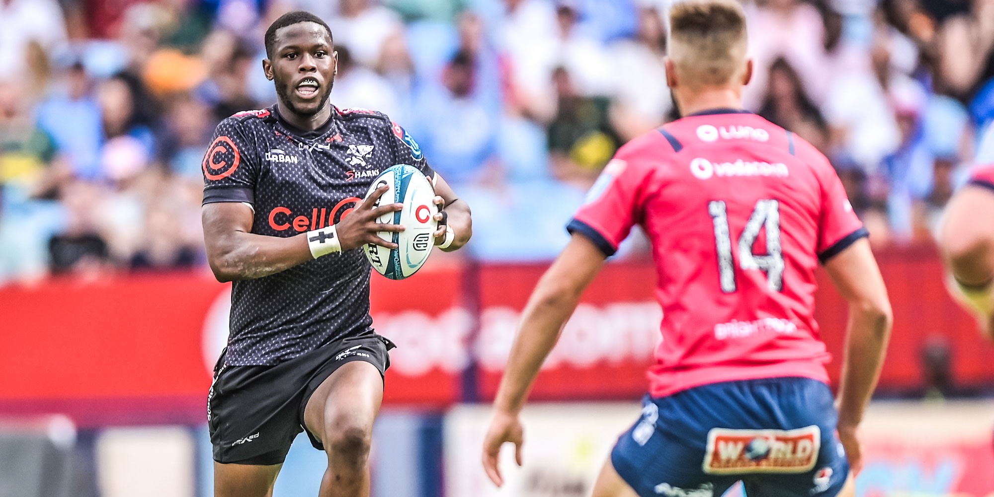 Aphelele Fassi scores one of the Cell C Sharks' three tries at Loftus Versfeld.