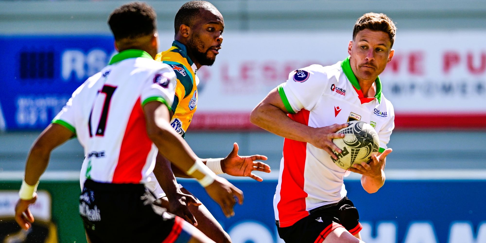 Jandré Grobler of Villager FC looks for space to attack.