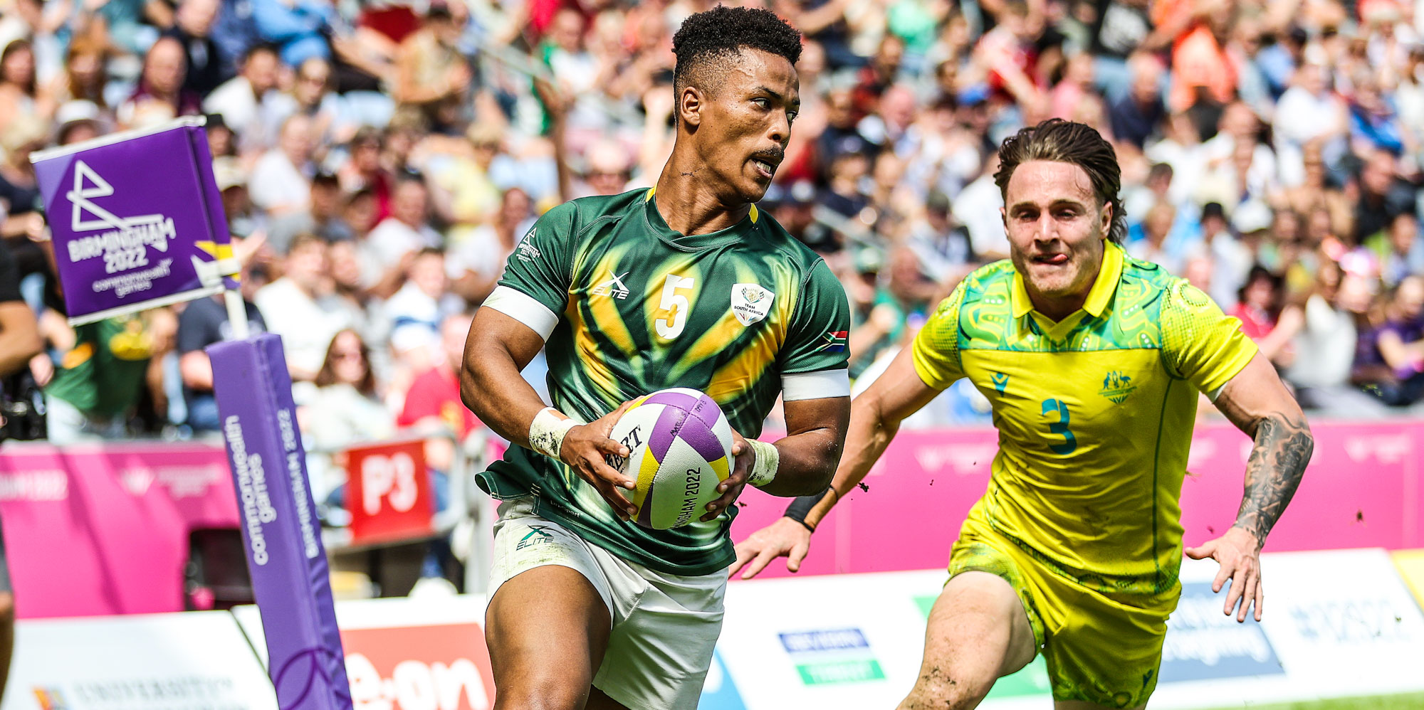 Angelo Davids goes over for one of his three tries in the semi-final win over Australia.