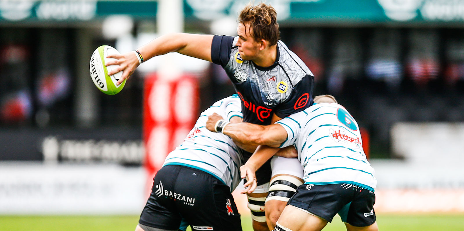 JJ van der Mescht gets the ball away for the Cell C Sharks in their match against Tafel Lager Griquas.
