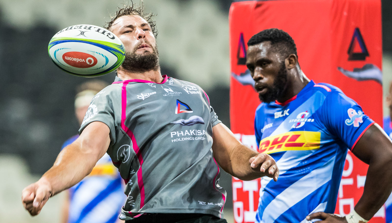 Jeandre Rudolph celebrates a great try for the Phakisa Pumas.