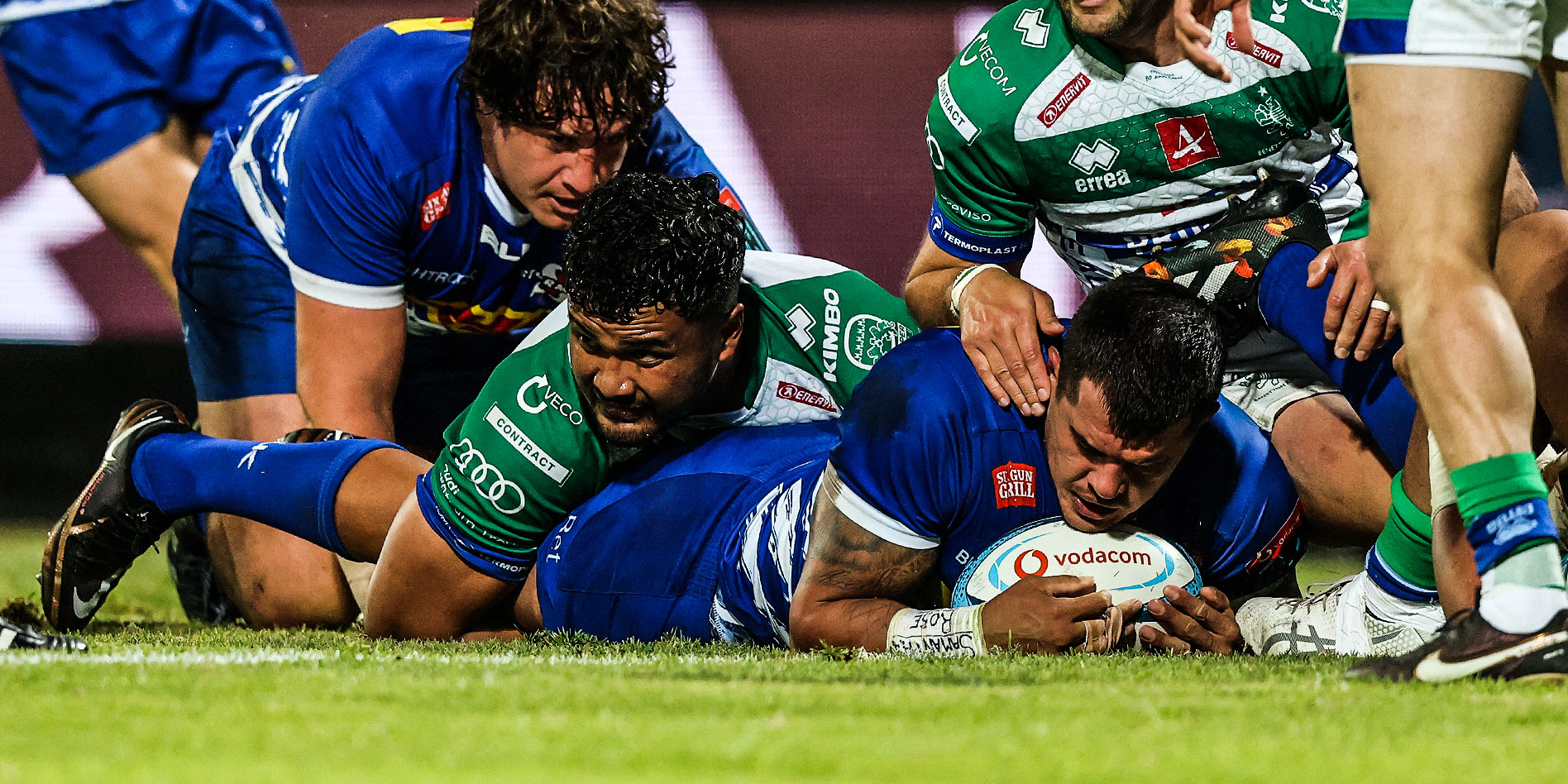 Willie Engelbrecht goes over for one of his two tries on Friday night.